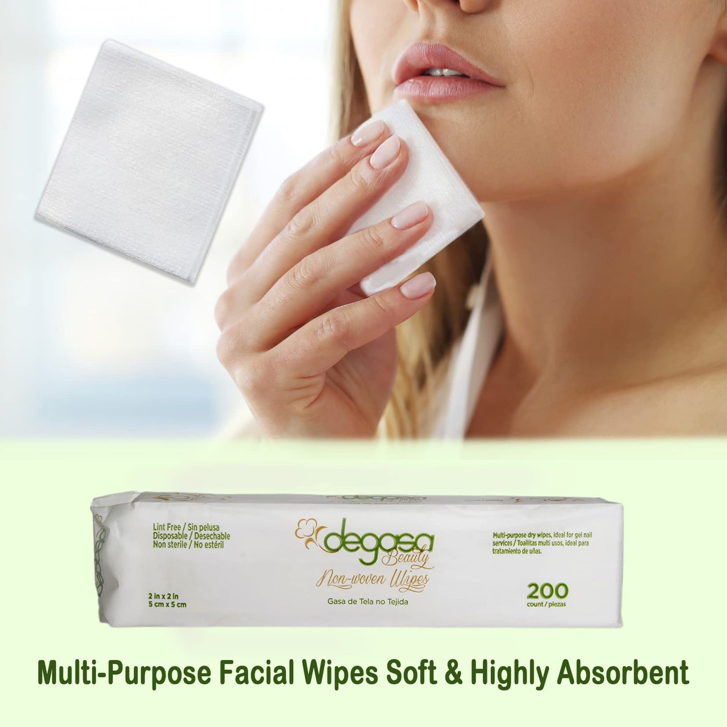 Esthetic Cosmetic Non-Woven Facial Wipes for Salon and Spa Use, Lint Free Essentials for Facial Treatments (Nonwovens Wipes 200 Count) (2"x 2")