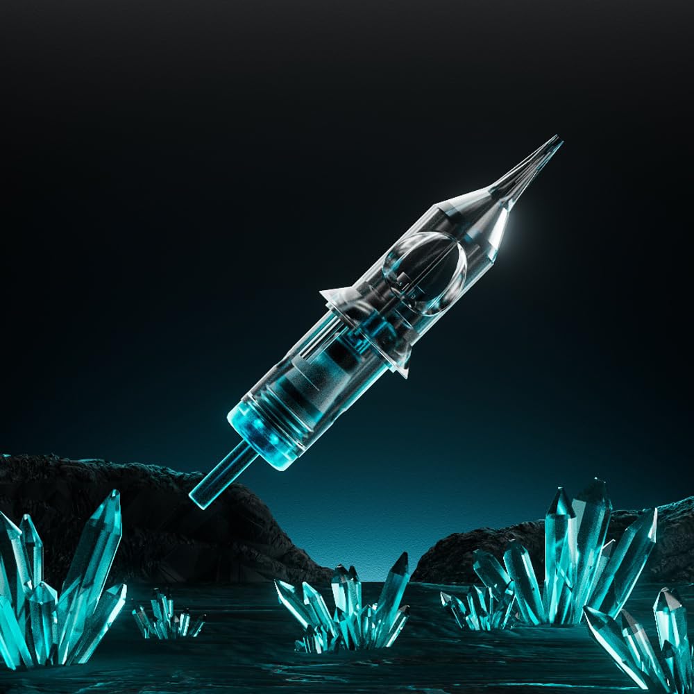 STIGMA Aquamarine Knight Tattoo Cartridge Needles #12(15RM) 50Pcs 0.35mm Standard Disposable Tattoo Needles Cartridges with Membrane Curved/Round Magnum EN02B-50-OF1215RM