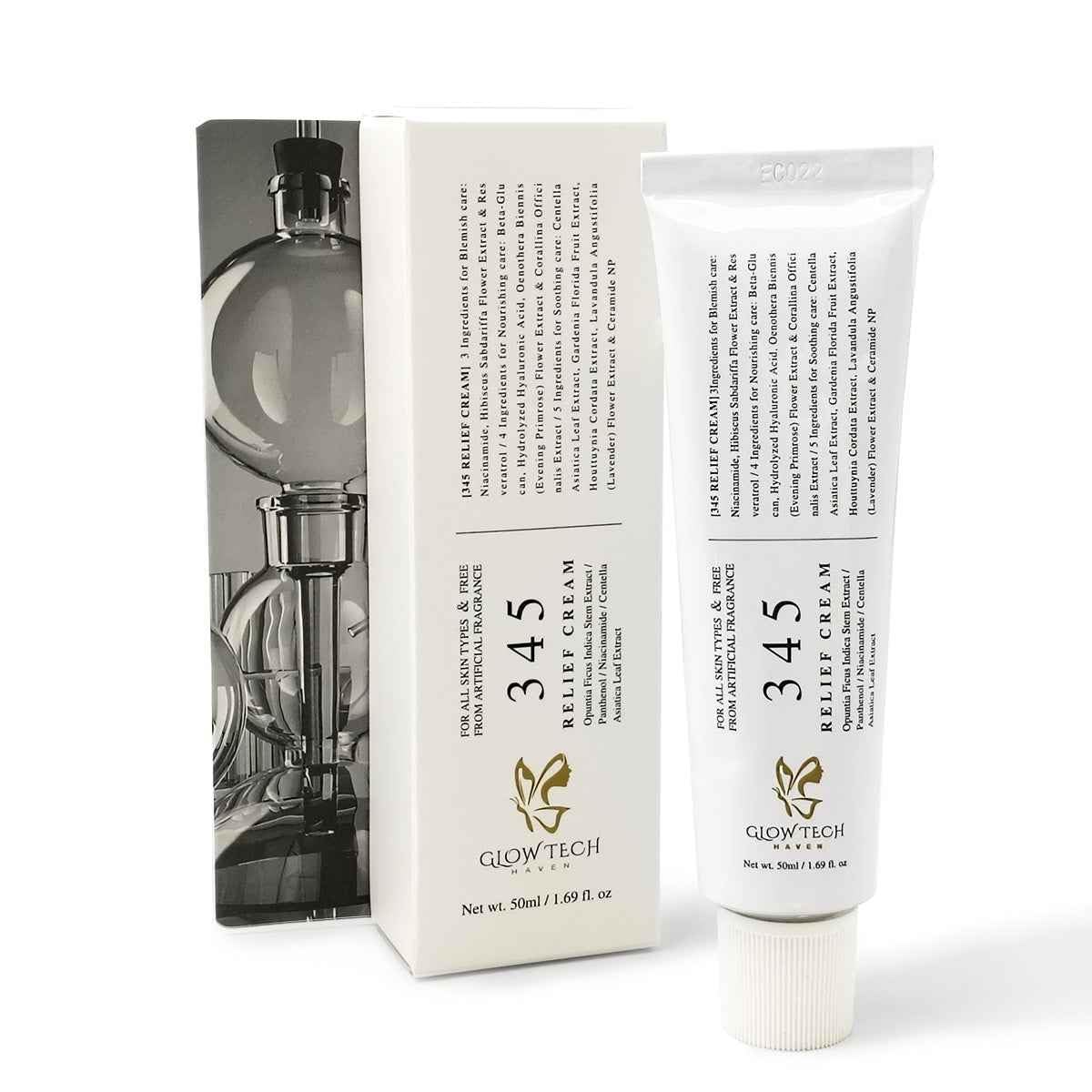 GlowTechHaven 345 Relief Cream | Korean Niacinamide Moisturizer with Hyaluronic Acid & Ceramides | Barrier Repair Gel Cream for Acne, Redness & Sensitive Skin | 1.69oz