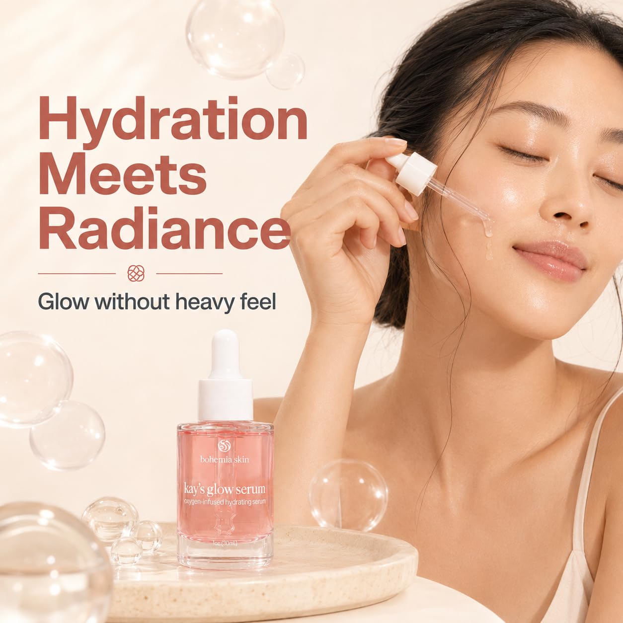 Bohemia Skin Kay’s Glow Serum – Oxygen-Infused THDA Vitamin C with Gentle AHA for Face and neck | Hydrates, Soothes and Brightens