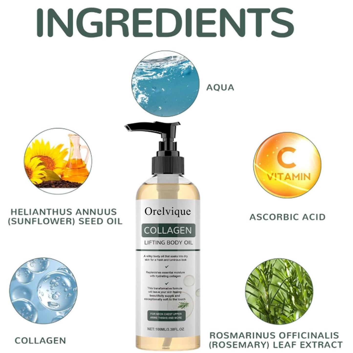 Orelvique Collagen Lifting Body Oil, Anti Aging Moisturizing Lifting Body Oil, Lightweight Fast-Absorbing Non-Greasy Moisturizer For Smooth Radiant Skin, For Women & Men (1pcs)