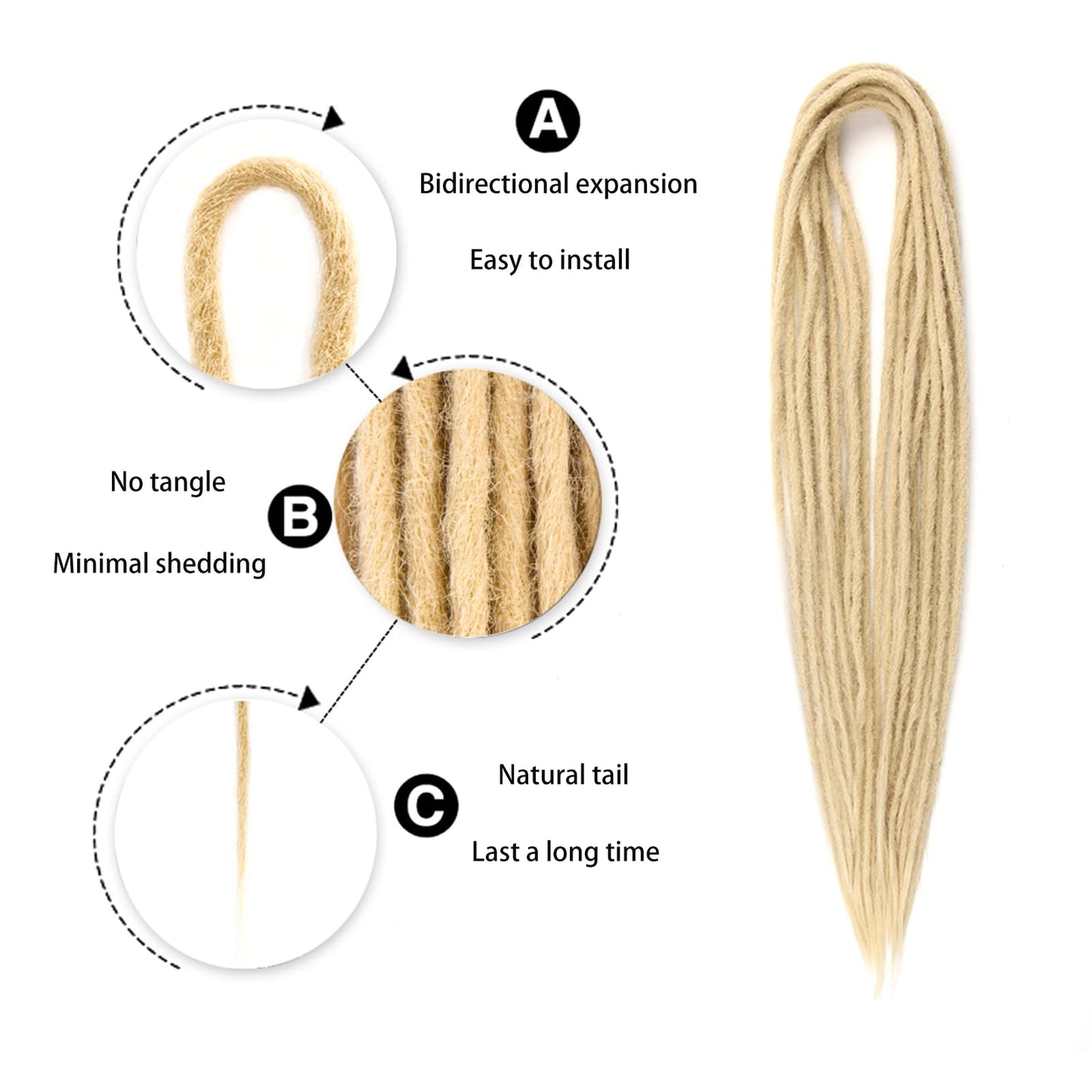 Double Ended Dreadlock Extensions 0.6CM Diameter Synthetic Hair 24Inch 30Strands Reggae Braids Hip-hop Style(Double Ended 30trands,613)