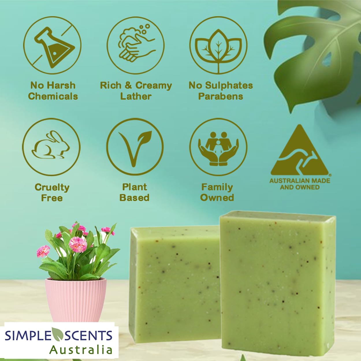 Simple Scents Australia Lemon Myrtle Scented Natural Soap Bars (12 Bars), 3.5oz Moisturizing French Triple Milled Soap Bars Enriched with Shea Butter - Pure Plant Oil Bath & Body Bars