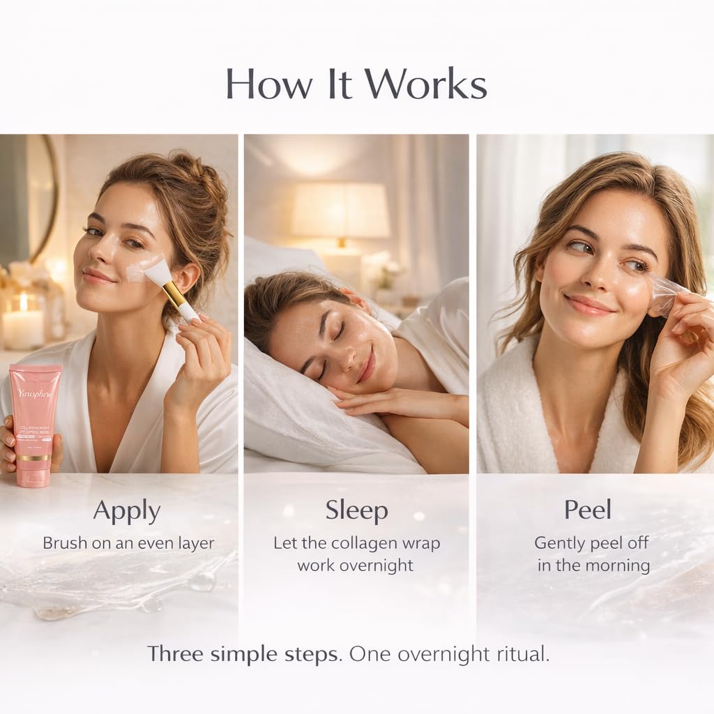 Yurisphere Collagen Overnight Peel Off Face Mask - Real Collagen Wrapping Mask for Glass Skin - Deep Hydration, Elasticity & Pore Care - Skincare for Glowing, Firming & Moisturizing 2P