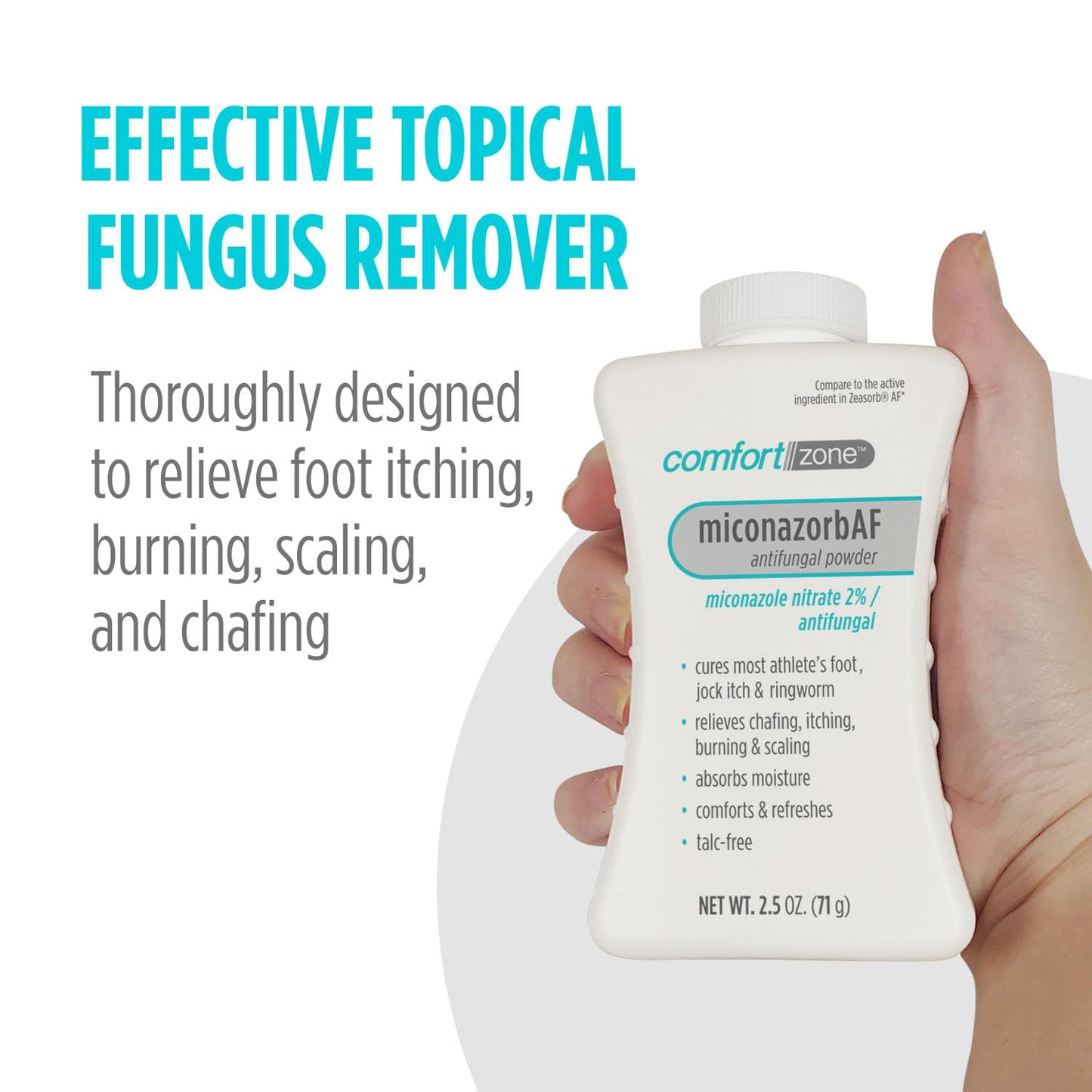 Comfort Zone Miconazorb Antifungal Powder, Talc-Free, Miconazole Nitrate 2%, For Treatment Of Athlete's Foot, Jock Itch And Ringworm, 2.5oz (71g) (3 Pack)