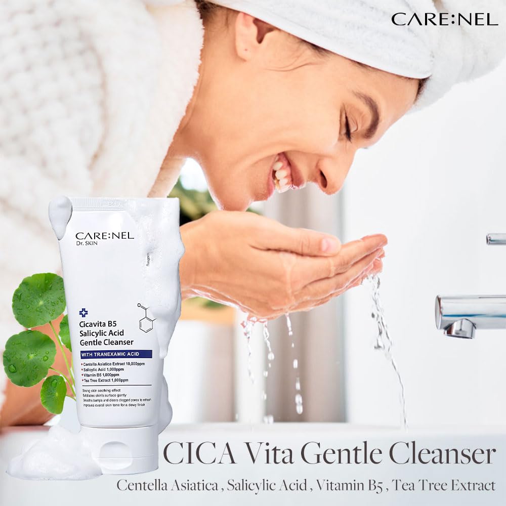 CARE:NEL Salicylic Acid Face Wash Korean Facial Cleanser Sensitive Skin Foaming Body 5.07 fl.oz (150ml)