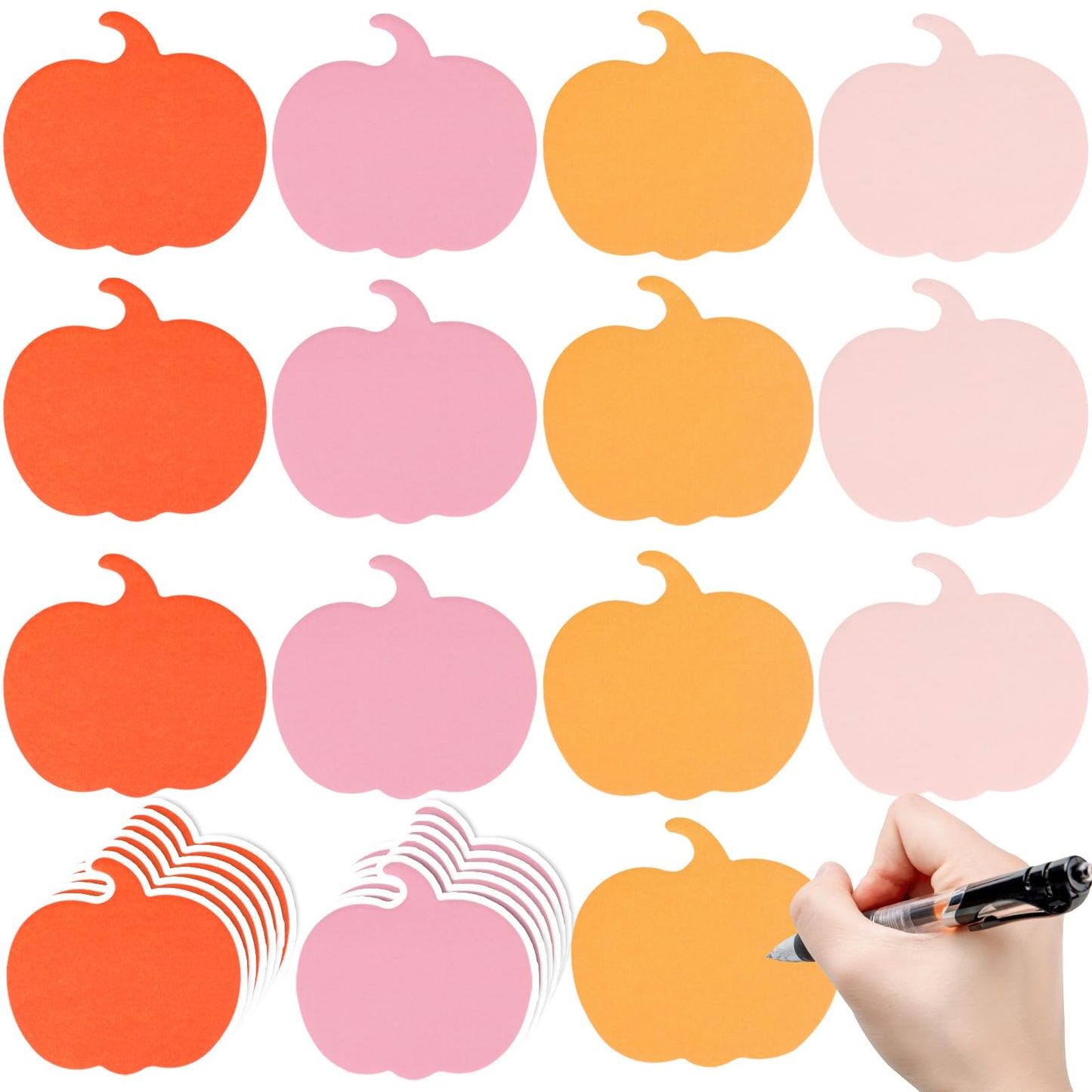 FOIMAS 24 Pack Fall Pumpkin Sticky Notes,Thanksgiving Sticky Notepad Memo Pads for Halloween Fall Thanksgiving Party Favor Supply Classroom,Orange and Pink