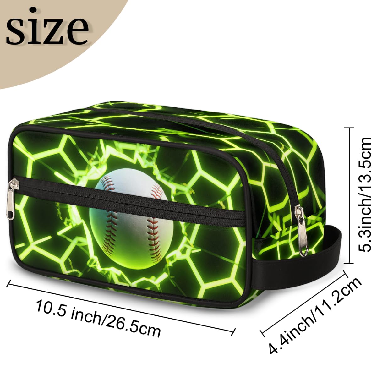 Ethebre Futuristic Style Baseball Toiletry Bag for Men Women, Cosmetic Makeup Bag with Handle, Travel Shaving Kit Organizer, Waterproof Portable Wash Bag for Gym Vacation Camping Sports