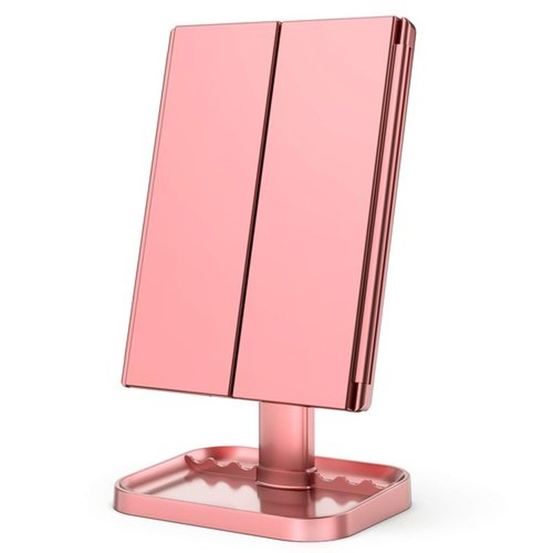 HUONUL Makeup Mirror, 10x3x2X Magnification, Lighted, Touch Control, Trifold, Dual Power Supply, Portable LED, Women Gift