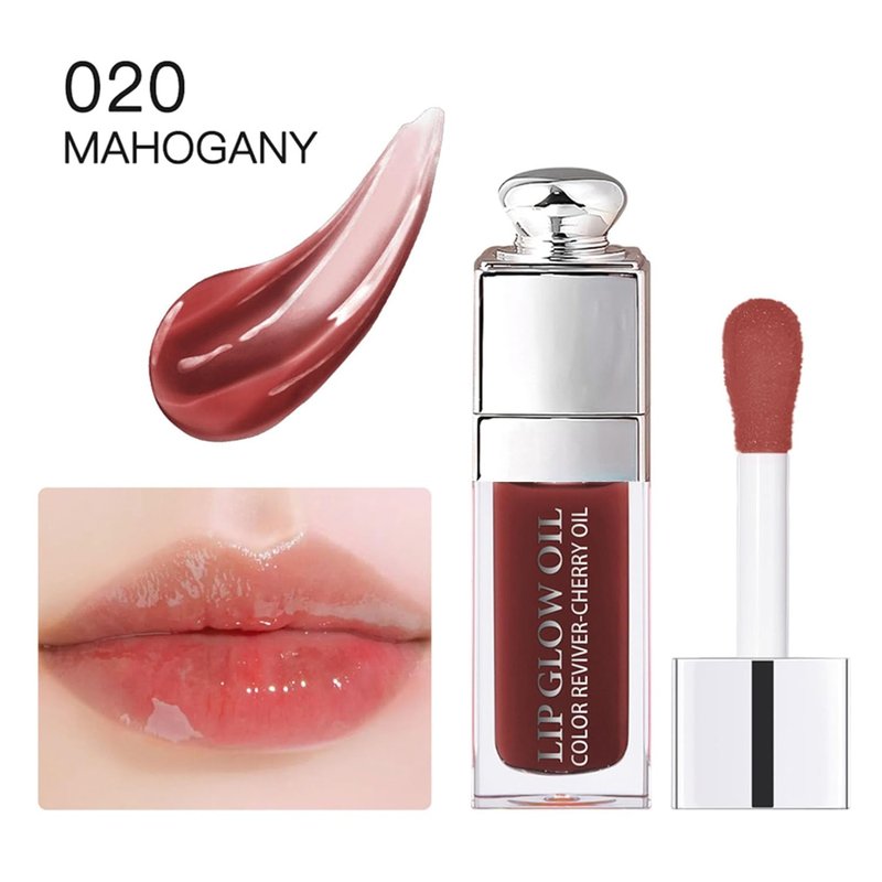 Hydrating Lip Glow Oil - Tinted Lip Care for Dry Lips | Non-Sticky, Plumping Formula - Mahogany