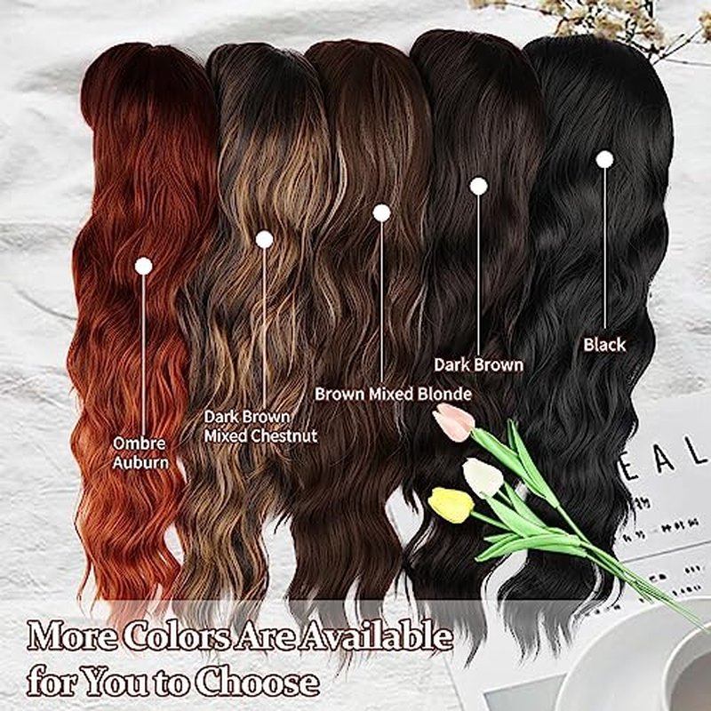 NAYOO Purple Wigs with Bangs for Women Long Curly Wavy Hair Wigs Heat Resistant Synthetic Fiber Wigs for Daily Party Use 26 Inches (Ombre Purple)