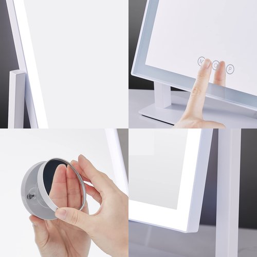 HIEEY Lighted Makeup Mirror, Hollywood Vanity Mirror with Lights, Three Color Lighting Modes, and 5X Magnification Mirror, Smart Touch Control, 360°Rotation (15.2in. White)