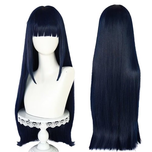 NiceLisa Long Straight Deep Blue Hyuga Hinata Anna Yamada Women Cosplay Costume Wig with Bangs