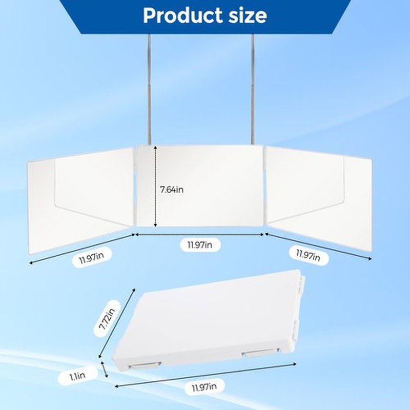 360 Trifold Mirror with Height Adjustable Telescoping Hooks, Includes Black Dual-Purpose Styling Comb - Ideal for Self Hair Cutting, Makeup - Essential for Travel, Bedroom, Bathroom (White)