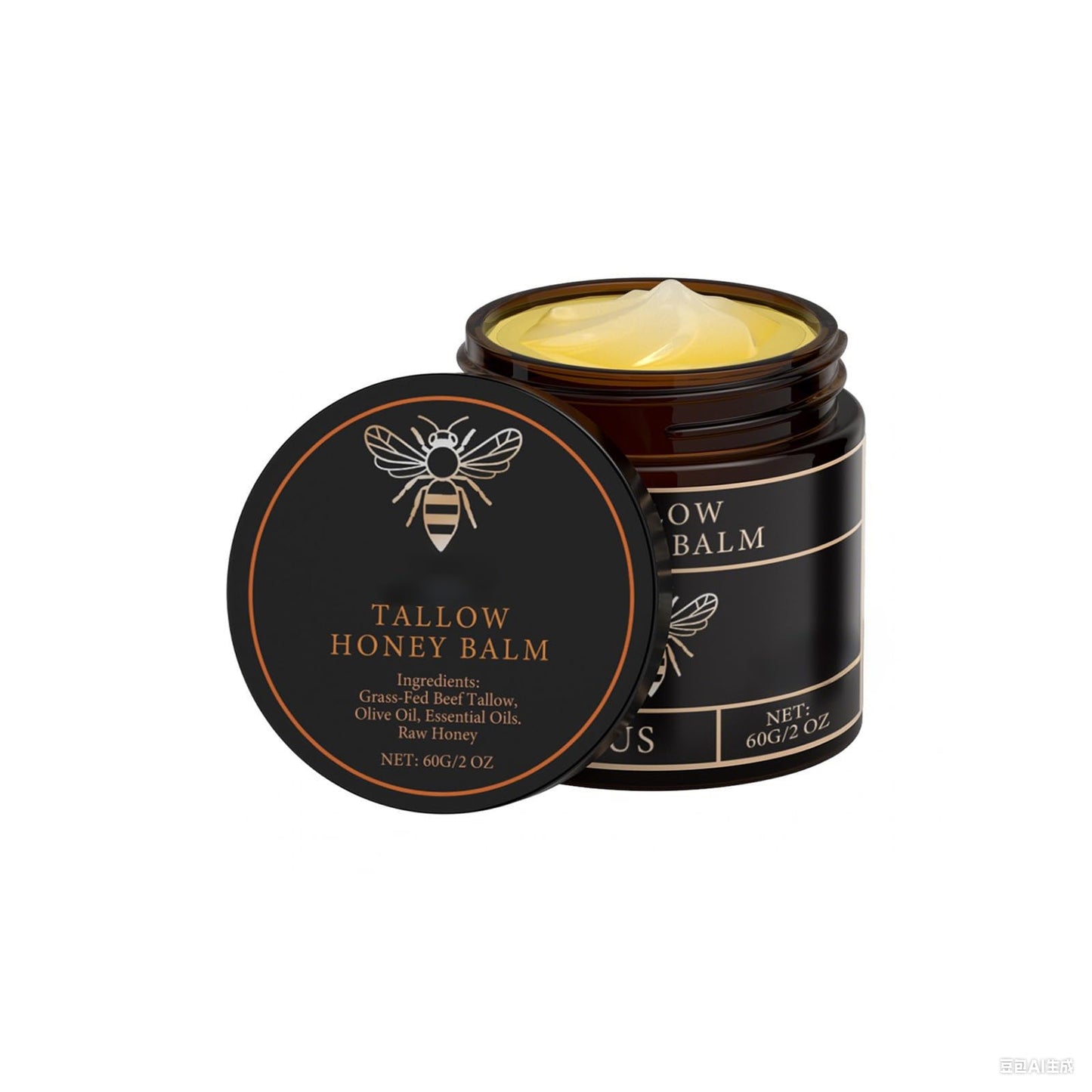 CHHQLZS Tallow Honey Balm for Skin, Natural Handmade Citrus Moisturizer for Soft Smooth Face Hands & Body, 2 Oz