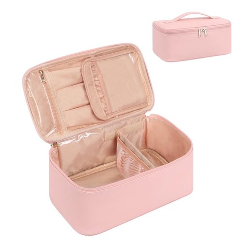 OCHEAL Makeup Bag, Travel Makeup Bag Waterproof Cosmetics Organizer Make Up Bag Case,Toiletry Bag for Women,Large Capacity for Girls Daily Use Dorm Room Storage with Dividers -Pink