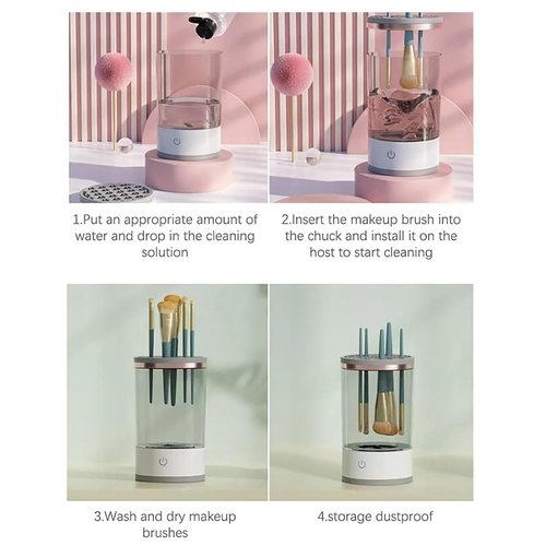 Cosmetic Brush Cleaner, Cozy Luna Makeup Brush Cleaner, Electric Makeup Brush Cleaner with Brush Clean Mat, Automatic Spinning Makeup Brush Cleaner for All Size Makeup Brush (Plug-in,2PCS-New Black)