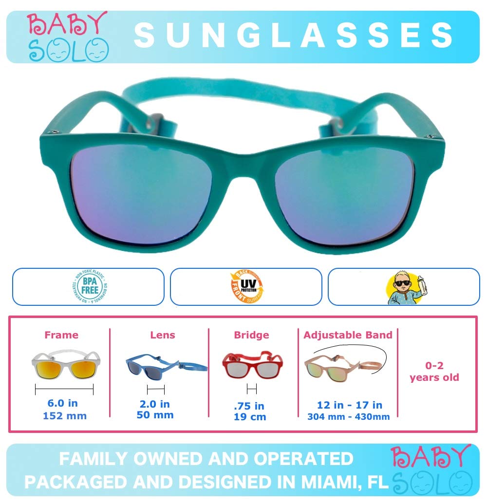 Baby Solo Babyfarer Baby Infant Sunglasses Safe, Soft, and Adjustable 0-24 Months (0-24 months, Matte Black Frame w/Rainbow Mirror)