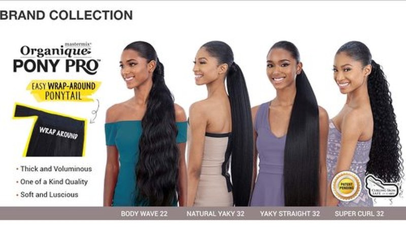 Organique Mastermix Synthetic Pony Pro Wrap Around Ponytail - SUPER CURL 32" (1B Off Black)