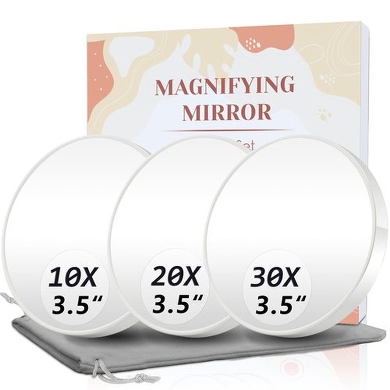 Magnifying Mirror, 10X & 20X & 30X Set, Magnified Mirror 3.5" with Two Suction Cups, Travel Magnifying Mirror Set Comes with Portable Storage Bag, Compact Small Magnifying Mirror for Travel(White)