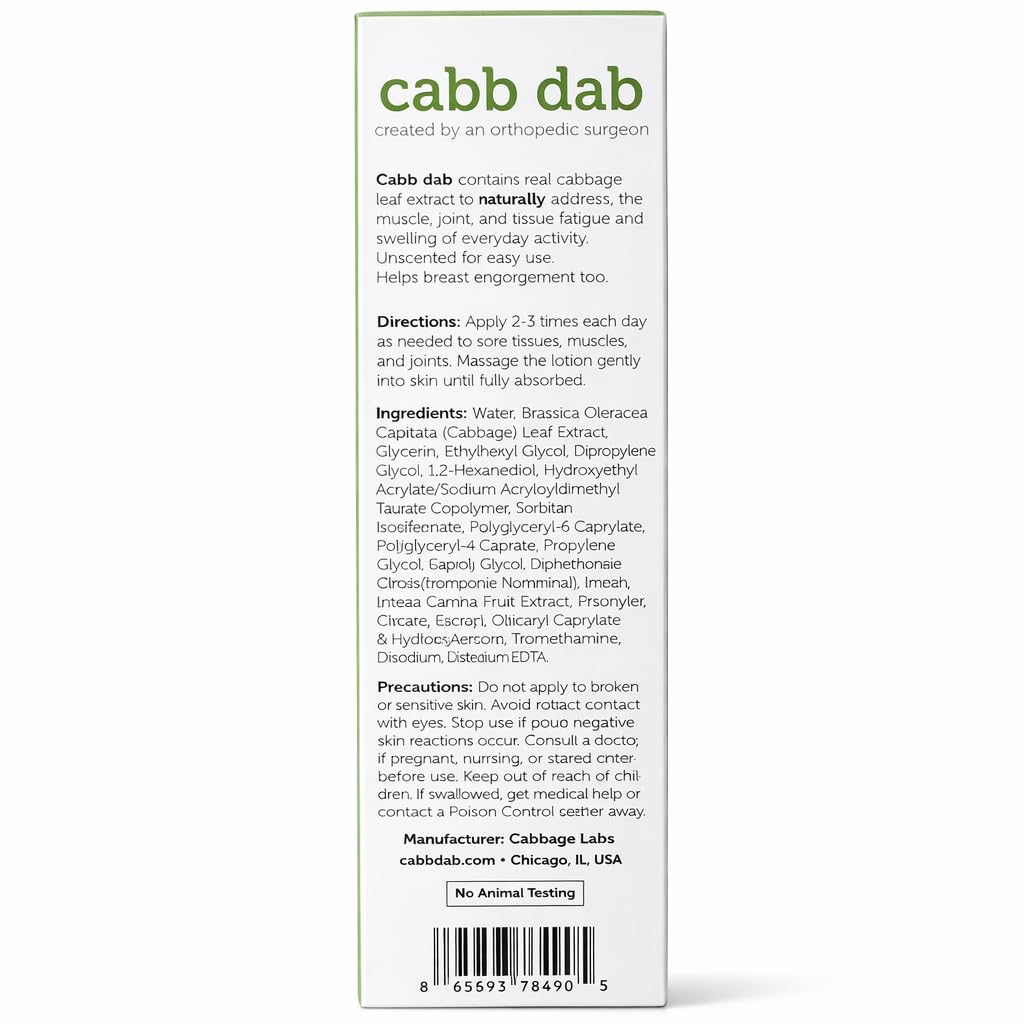 Cabb Dab Cabbage Cream – Breastfeeding Support for Nursing Moms – Engorgement, Weaning, Sore Breasts, Tenderness, Fullness, Discomfort – Fast-Absorbing, Non-Greasy, Plant-Based, 100ml Tube