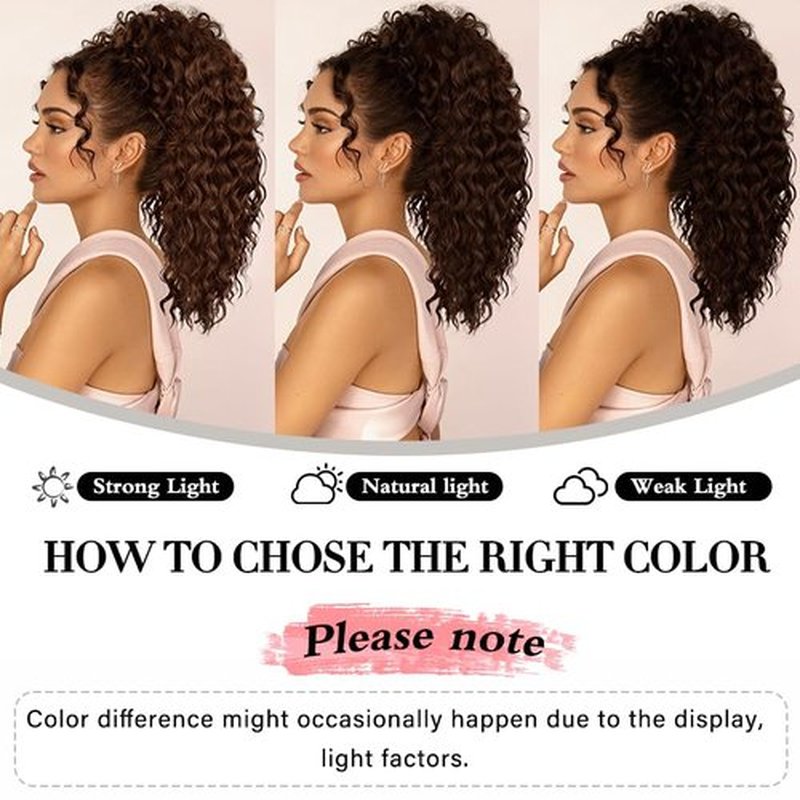 FREEMEIGE Ponytail Extension, Curly Drawstring Ponytail for Black Women Dark Brown Ponytail Hair Extensions 20 Inch Long Curly Wavy Synthetic Hair Clip in Ponytails Extension for Women