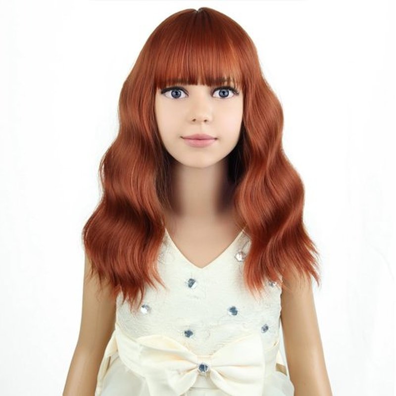 PATTNIUM Dark Orange Wig Kids Child Wig Short Wavy Wig Ginger Wig with Bangs Cute Girls Wig Auburn Wig Heat Resistant Synthetic Wig (Dark Orange)