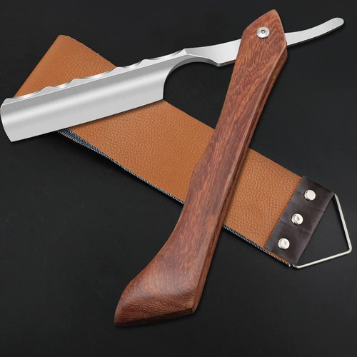 Straight Razor with Strope - Professional Straight Edge Barber Razor Premium Stainless Steel Shaver Razor with Shaving Strop for Men Home & Salon Grooming Using (NO.161)