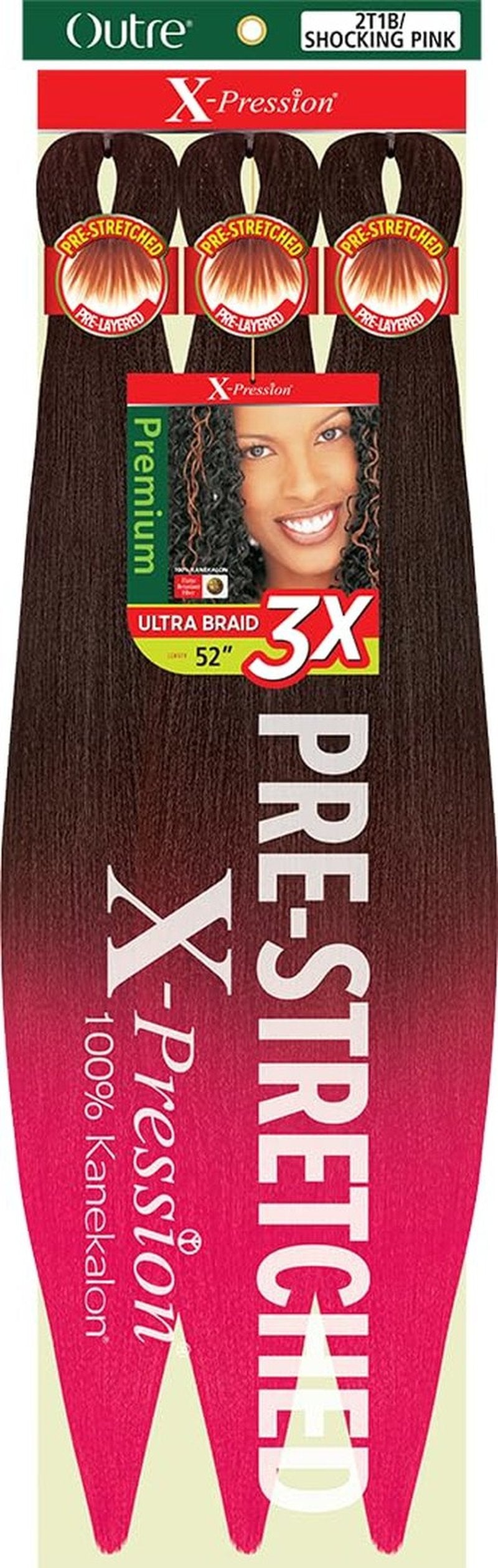 Outre [5 PACK DEAL] X-Pression Braid-Pre Stretched Braid 52" 3X 5 Packs (2T1B/SHOCKING PINK)