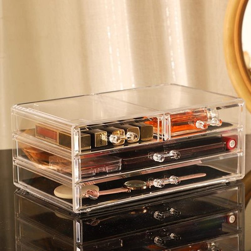 Cq acrylic Bathroom Organizer With 4 Drawers,Stackable Containers for Organizing With Drawer for Vanity Counter and Desk,Plastic Clear Storage Drawer for Cabinet Makeup,Craft,Pen,Beauty Supplies,1Pcs