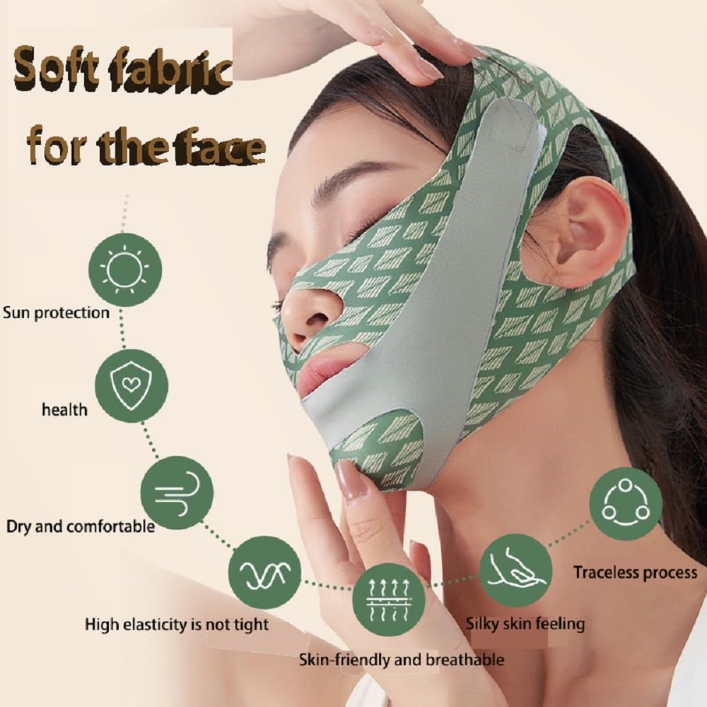 Beauty Face Sculpting Sleep Mask Adjustable Face Silicone Reduce Facial Chin Double Bandage Lifting Tightening Mask Skin Care (Green)