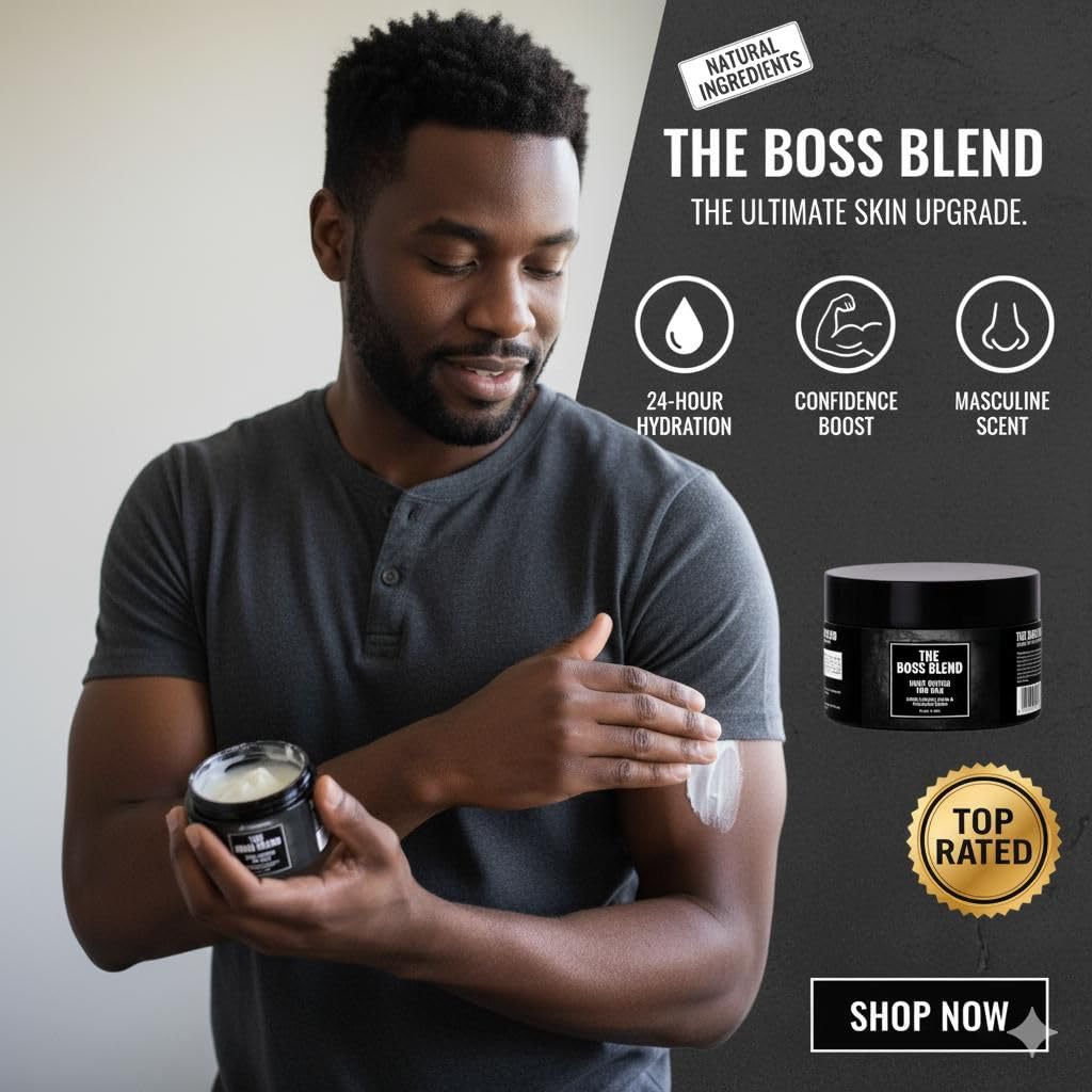 Body Butter for Men, Shea and Mango Butter Blend, Boss blend Cologne Scented Moisturizer for Men.