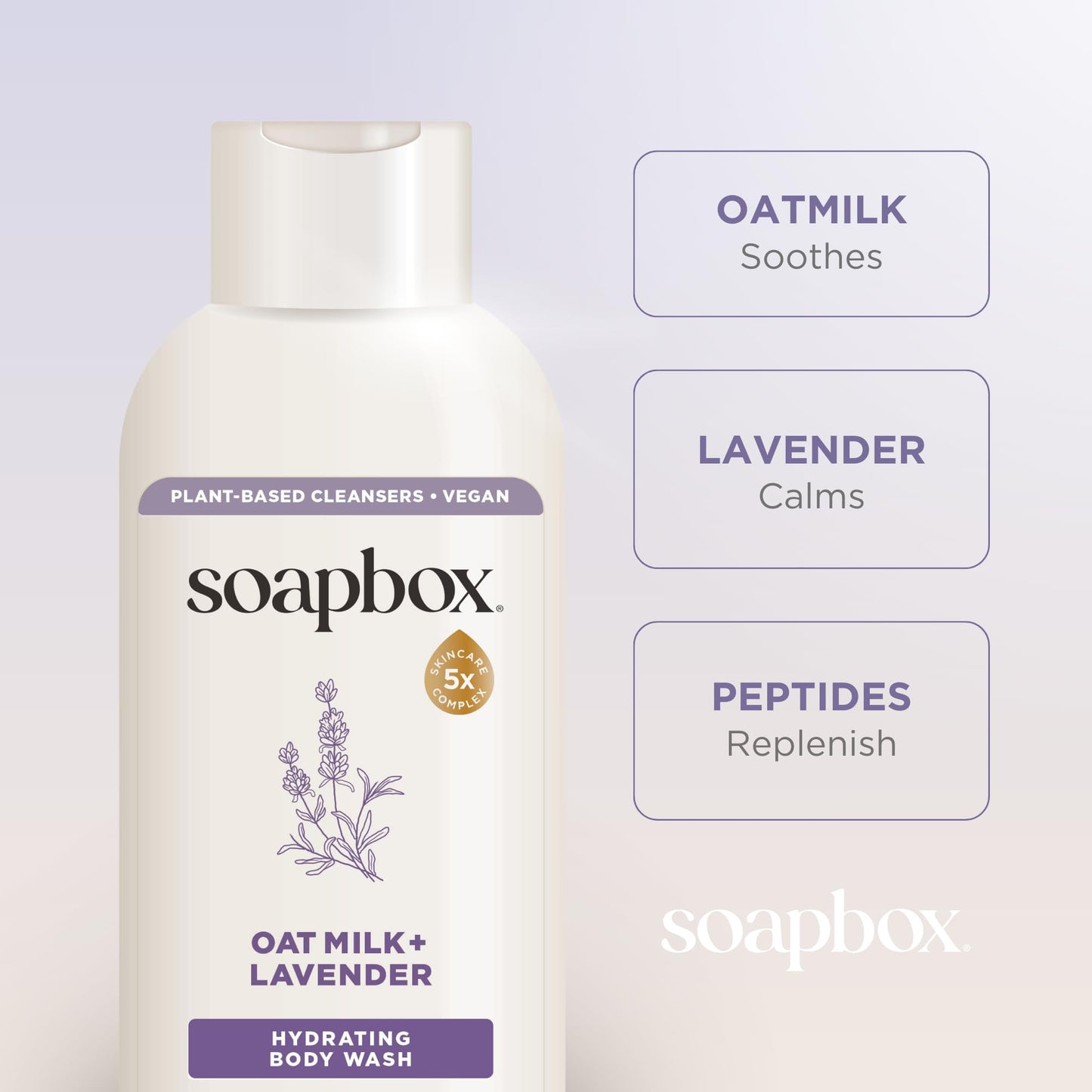 Soapbox Moisturizing Body Wash, Oatmilk & Lavender Shower Gel - Hydrating Natural Body Wash with Shea Butter - Clean Ingredients Free of Harsh Chemicals, Sulfates, Parabens & Silicones - 2 Pack