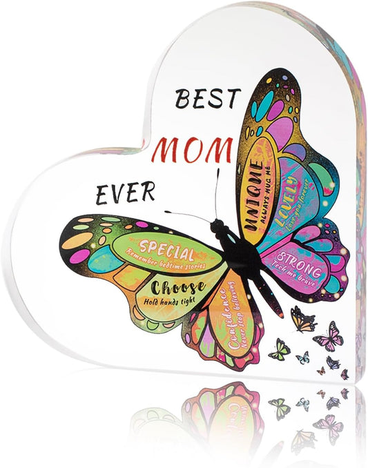 Butterfly Desk Decorations for Mom - Best Mom Ever Gift | Perfect for Birthday, Christmas, Anniversary (5.9 x 5.9 x 0.6 in)