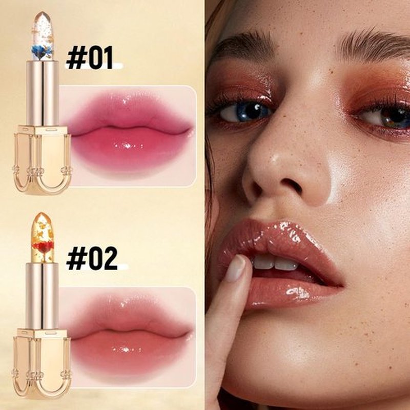 YAUNJI Crystal Jelly Flower Color Changing Lipstick, 2024 New Long Lasting Nutritious Lip Balm Lips Moisturizer Magic Temperature Color Change Lip Gloss (AA, 1)