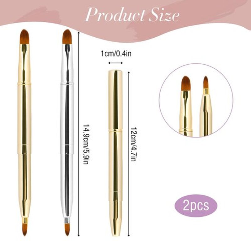 2 Pack Retractable Lip Brush for Lipstick Lip Gloss Double-Ended Lip Makeup Brushes with Cap Lipstick Brush Lip Balm Applicator Travel