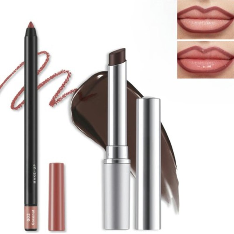 2Pcs Tinted Lip Balm and Lip Liner Set - Moisturizing Lip Crayon and High Shine Gloss, Ultra-Long-Lasting Matte Finish, Ideal Essential Set for Everyday Makeup(#3 COCONUT)