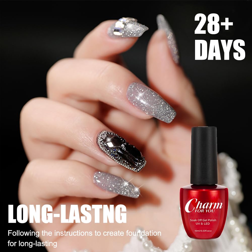 VERONNI Glitter Nail Gel Poish,Reflective Shine Nail Gel Polish Diamond Sparkling Explosion Nail Gel Soak Off UV LED Gel Nail Art Manicure10ml -Silver (S-001)