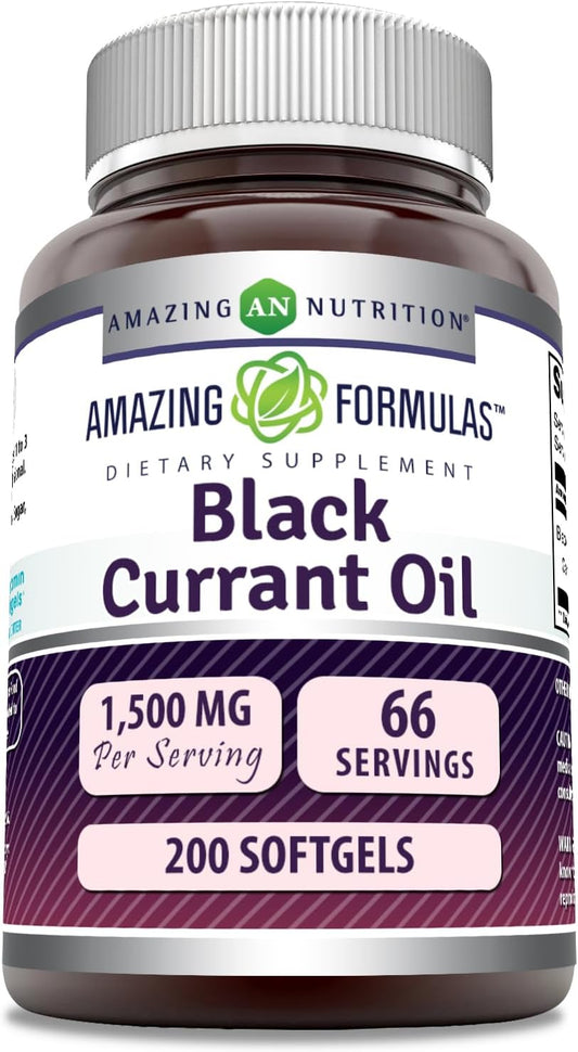 Black Currant Oil Softgels 1500 Mg - GLA Rich, Non-GMO | 200 Count