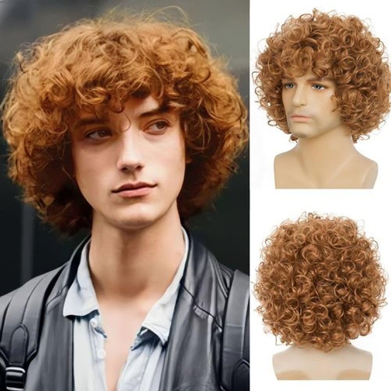 Salaibs Mens Blonde Curly Short Wig Afro Realistic 70s 80s Rocker Hair Wig Natural Looking Synthetic Shag Cosplay Daily Cap Wig