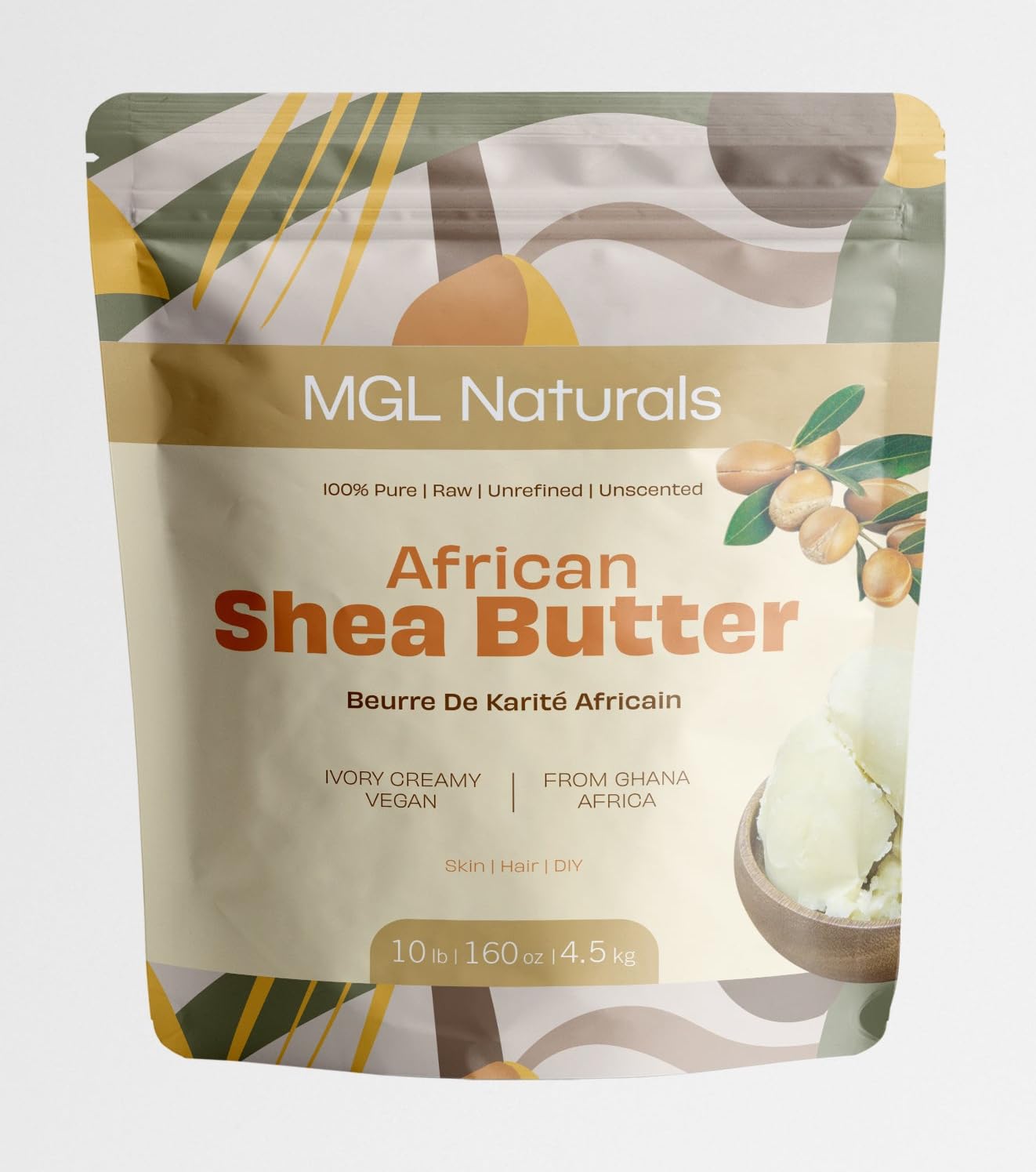 MGL Naturals Raw African Shea Butter Ivory 10 lb, 100% Pure and Unrefined. Nourish and moisturize skin and hair. Use alone or DIY recipes. From Ghana (10 lb)