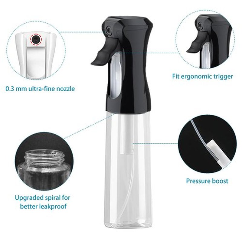THINTON Continuous Spray Bottle for Hair (10oz/300ml) - 2 PCS Ultra Fine Mist Spray Bottle for Cleaning Hairstyling Garden Plants Continuous Spray Water