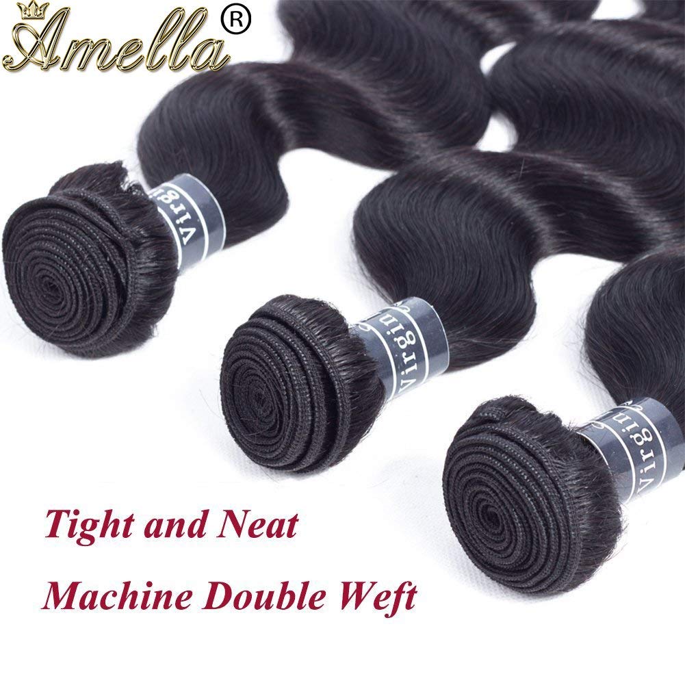 Amella Hair Body Wave Bundles Brazilian Virgin Human Hair Bundles 18 20 22 24 inch 10A Body Wave Human Hair 100% Unprocessed Body Wave 4 Bundles Natural Black