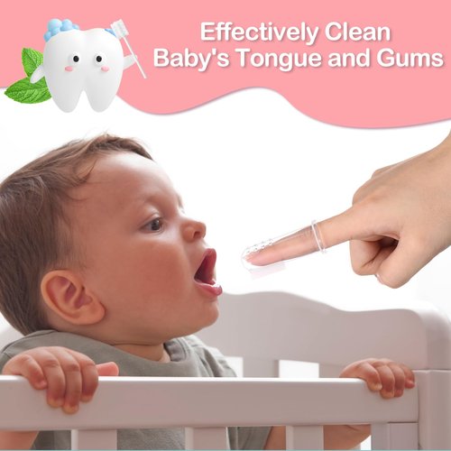 Singhoow 200 Pieces Baby Tongue Cleaner Disposable Infant Oral Cleaner with 4 Pieces Finger Toothbrush Soft Gauze Baby Mouth Cleaner Newborn for Tooth Mouth Gum Dental Care (Pink)