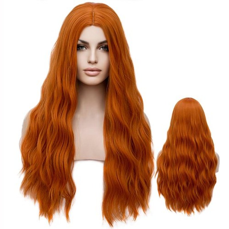 PATTNIUM 27 Inches Orange Wig Long Wavy Wig Dark Orange Wig for Women Girls Milddle Part Ginger Wig Heat Resistant Synthetic Hair Cosplay Wig (Orange)