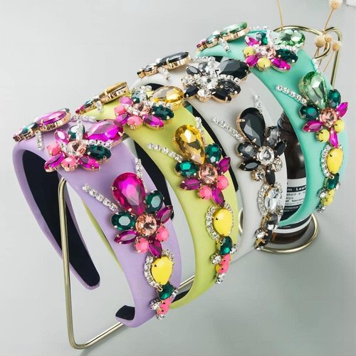 MUQINGWAN Rhinestone Diamond Bling Headband - Thick Padded Glitter Sparkle Purple Hair Accessory Gift for Women and Girls