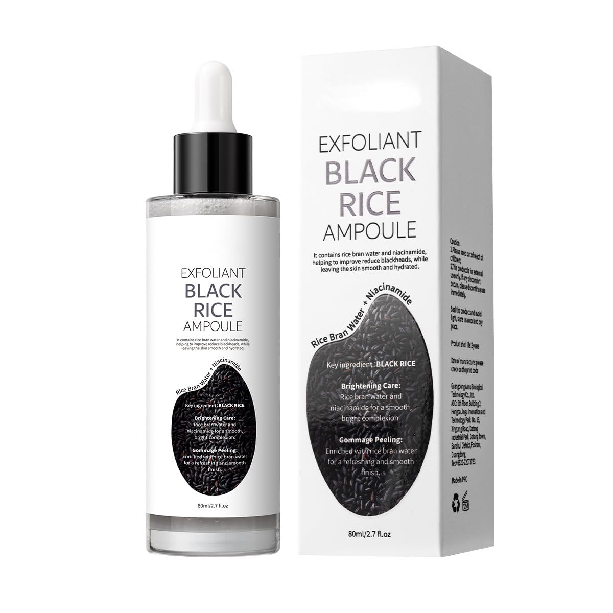 White/Black Rice Exfoliant Ampoule – Mild Exfoliant Face, Nourishing Skin Exfoliator for Face to Smooth Texture & Hydrate, Exfoliating Ampoule with Niacinamide & Aloe (Black Rice)