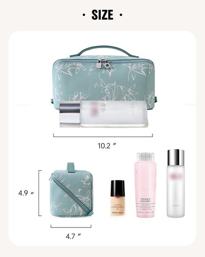 EACHY Travel Makeup Bag,Large Capacity Cosmetic Bags for Women,Waterproof Portable Pouch Open Flat Toiletry Bag Pattern Makeup Bag (F-Green-Large)
