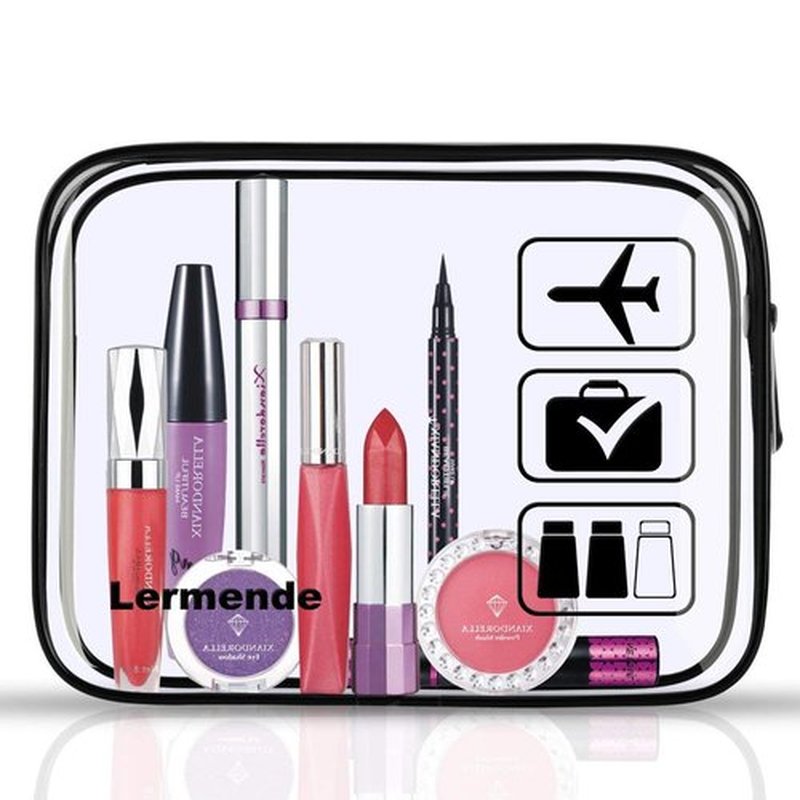 Lermende Clear Make Up Bag, TSA Approved Makeup Bag Organizer & Cosmetic Bag for Women With Zipper, Quart Size Carry On Clear Toiletry Bag Airport Compliant Toiletries For Travel (Black Gray Blue)