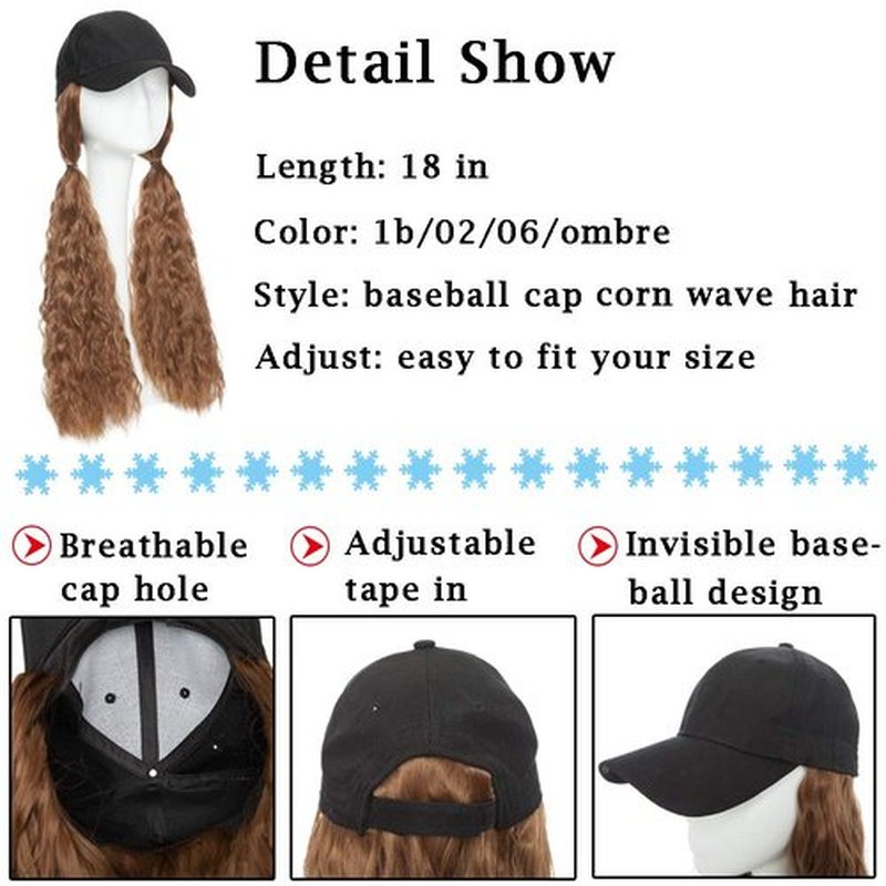 S-noilite Baseball Cap with Hair Baseball Hats with Hair Attached Corn Wave Baseball Cap Wig Adjustable Baseball Hat Wig for Women (18”-Corn Wave, Sandy Blonde & Bleach Blonde)